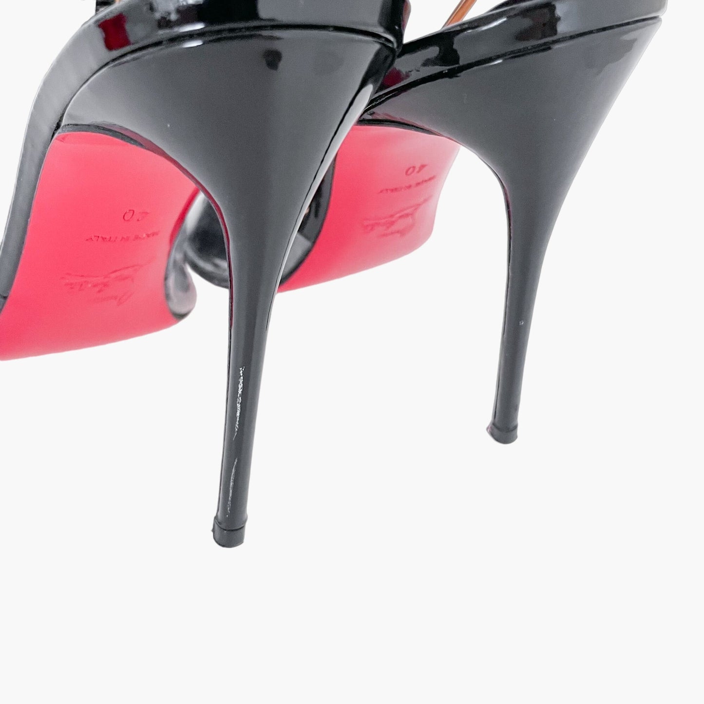 Christian Louboutin Bow Bow 100 Sandals in PVC & Black Patent Leather Size 40