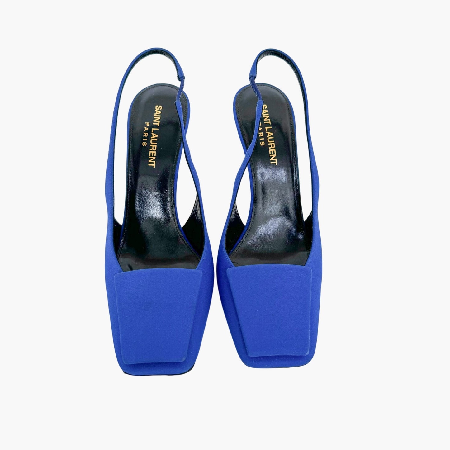 Saint Laurent Maxine Slingback Pumps in Blue Crepe De Chine Size 37.5