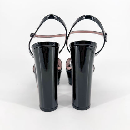Gucci Claudie Horsebit Platform Heels in Black Patent Leather – Size 38