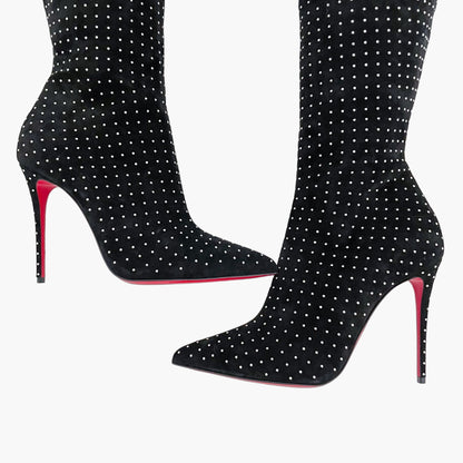 Christian Louboutin Alta Botta Plume 100 in Black Veau Velours with Silver Studs Size 39