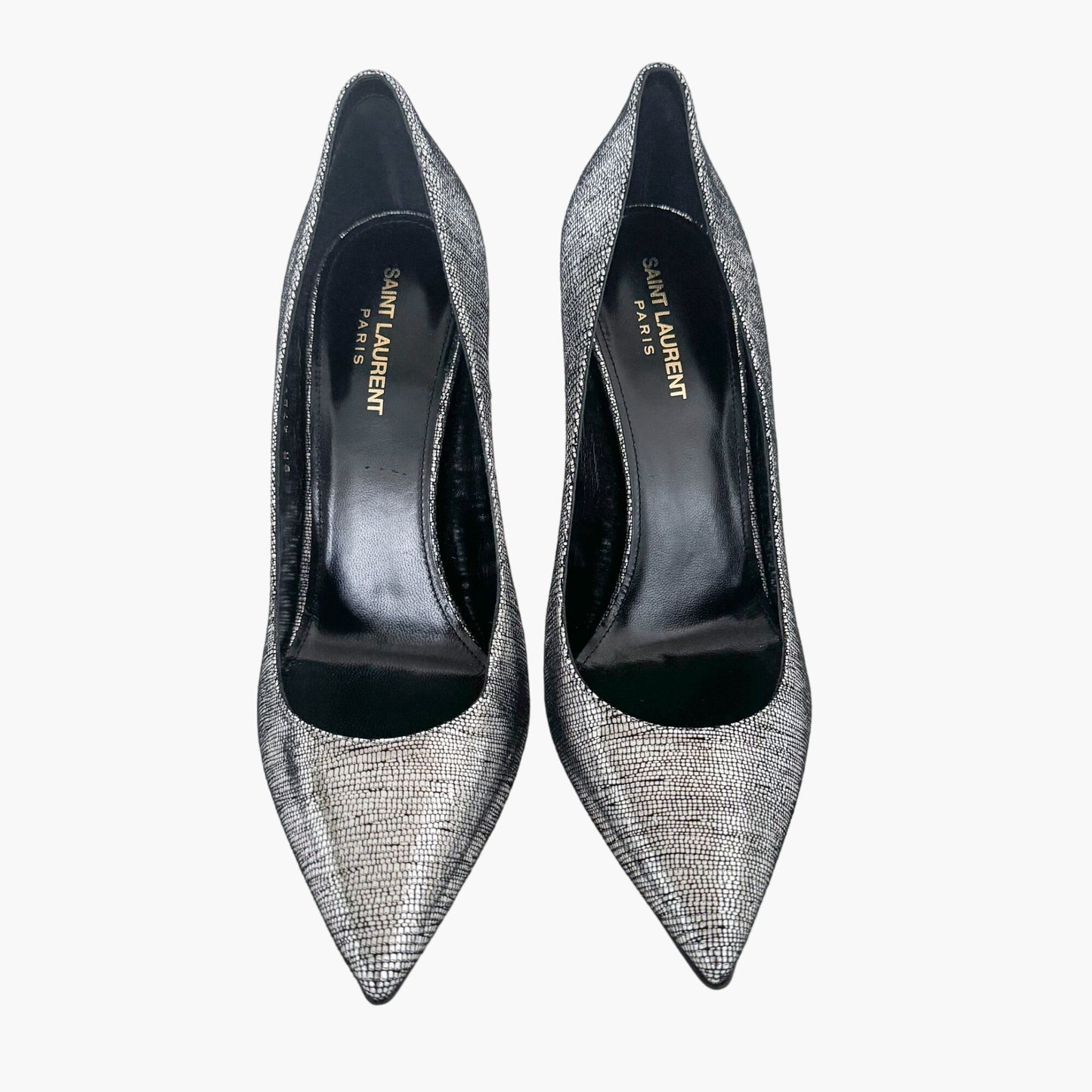 Saint Larent Opyum 110 YSL Heel Pumps in Metallic Silver Size 41