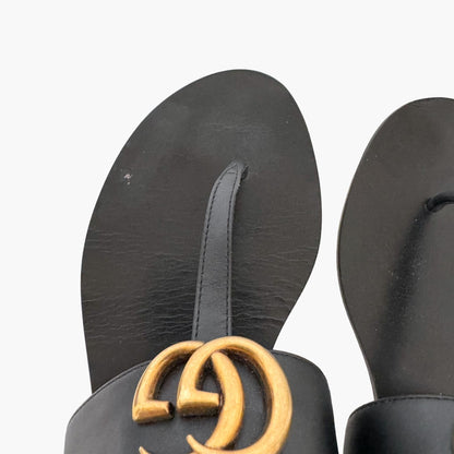 Gucci Marmont GG Thong Sandals in Black Leather Size 37.5