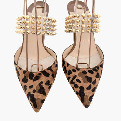 Christian Louboutin Levita 55 Pumps in Caramel Leopard Suede & PVC Size 37