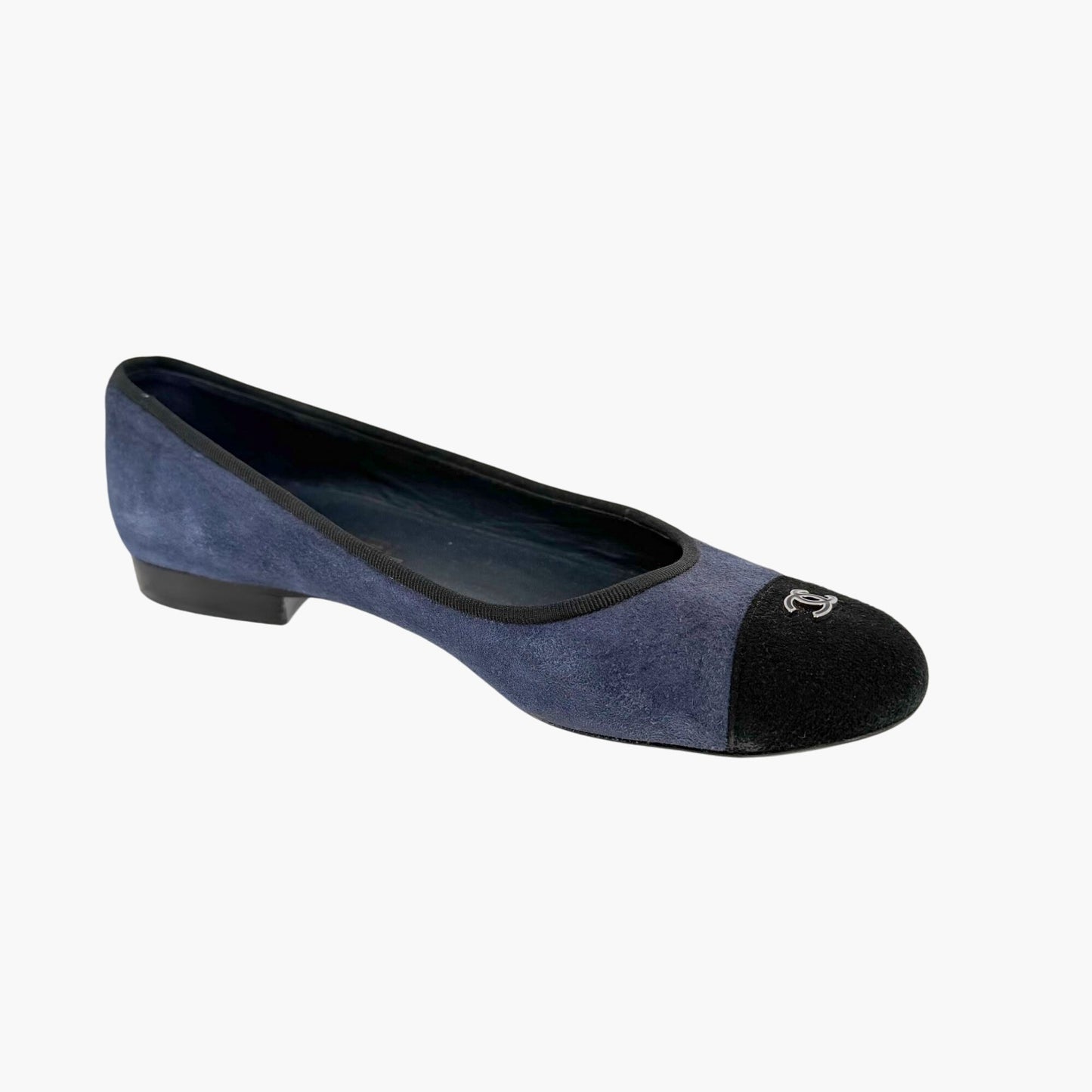 Chanel CC Cap Toe Suede Ballet Flats Blue Size 38.5