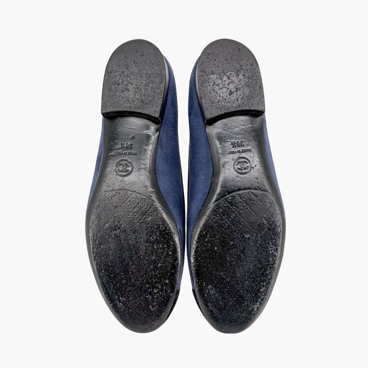 Chanel CC Cap Toe Suede Ballet Flats Blue Size 38.5