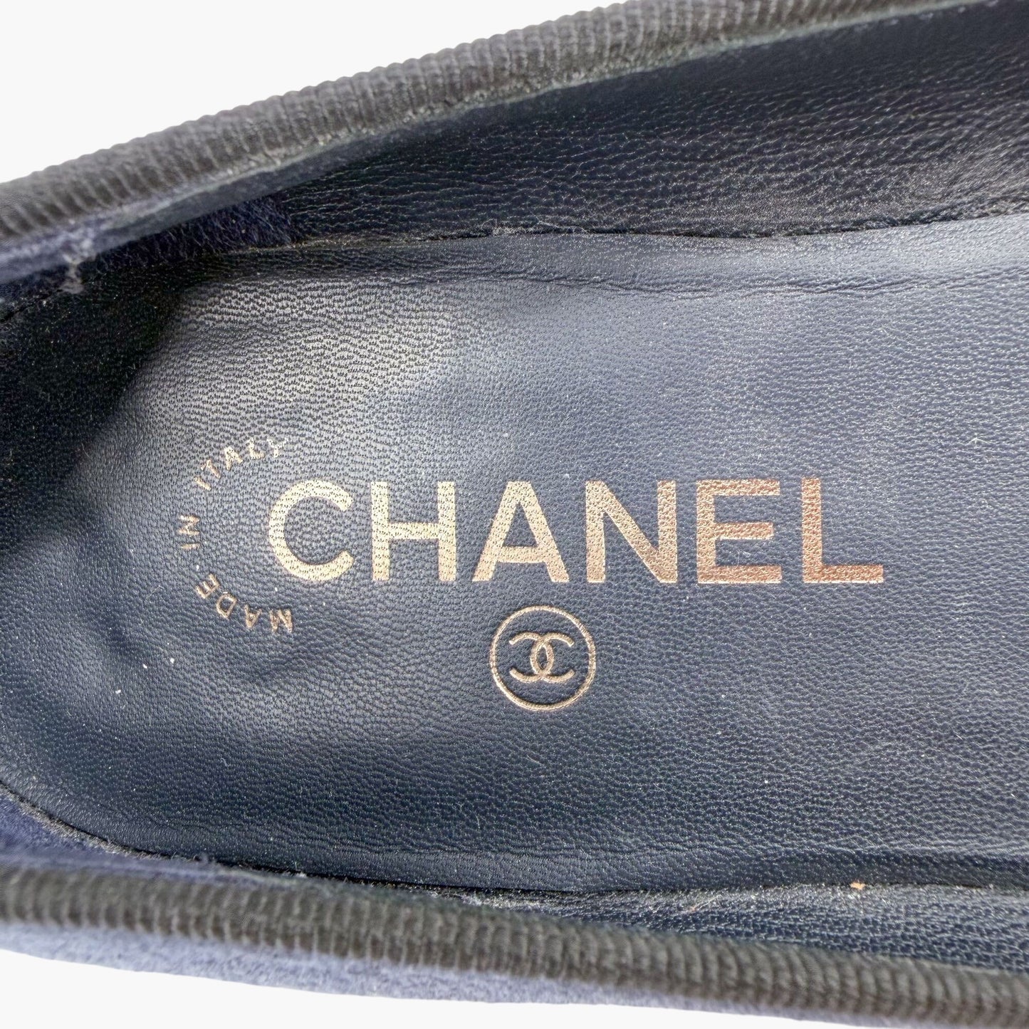 Chanel CC Cap Toe Suede Ballet Flats Blue Size 38.5