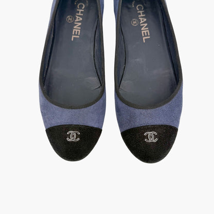 Chanel CC Cap Toe Suede Ballet Flats Blue Size 38.5