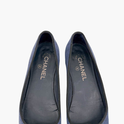 Chanel CC Cap Toe Suede Ballet Flats Blue Size 38.5