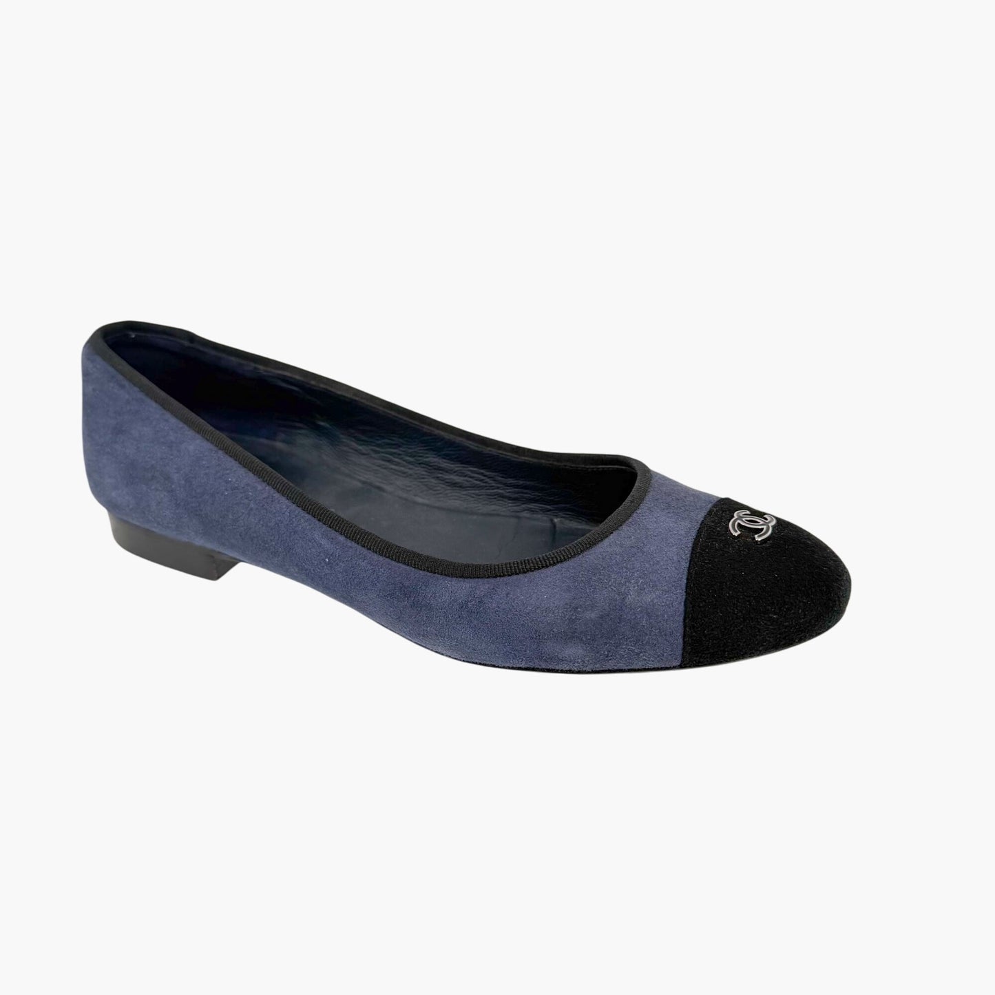 Chanel CC Cap Toe Suede Ballet Flats Blue Size 38.5