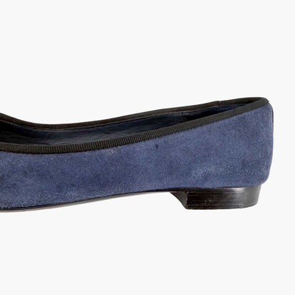 Chanel CC Cap Toe Suede Ballet Flats Blue Size 38.5