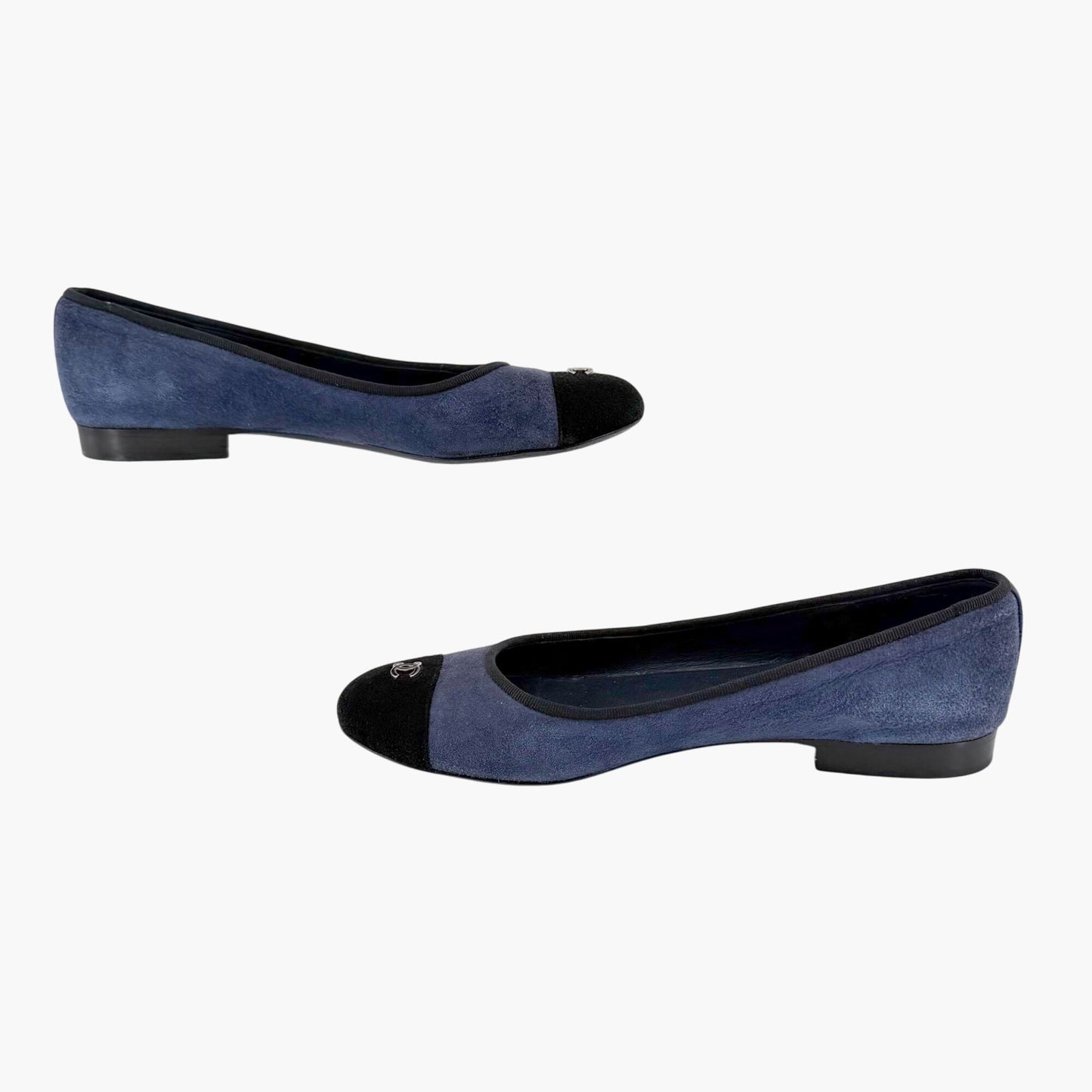Chanel CC Cap Toe Suede Ballet Flats Blue Size 38.5
