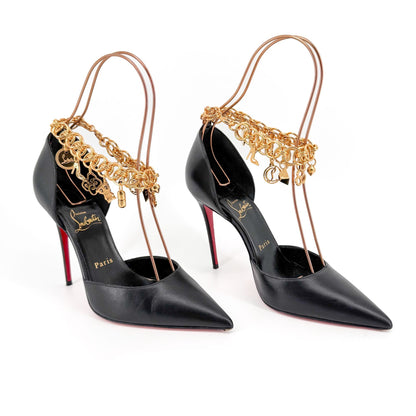 Christian Louboutin Gourmi 100 Charm Pumps in Black Leather Size 38