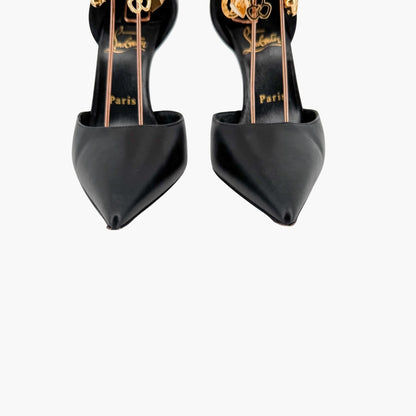 Christian Louboutin Gourmi 100 Charm Pumps in Black Leather Size 38