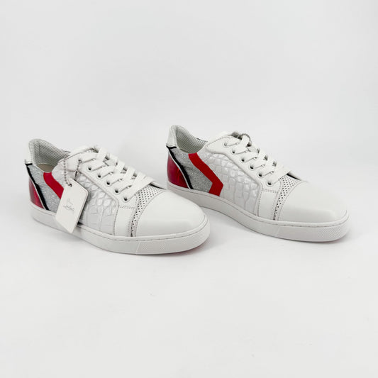 Christian Louboutin Vieira Tag Leather Sneakers in White & Red – Size 37