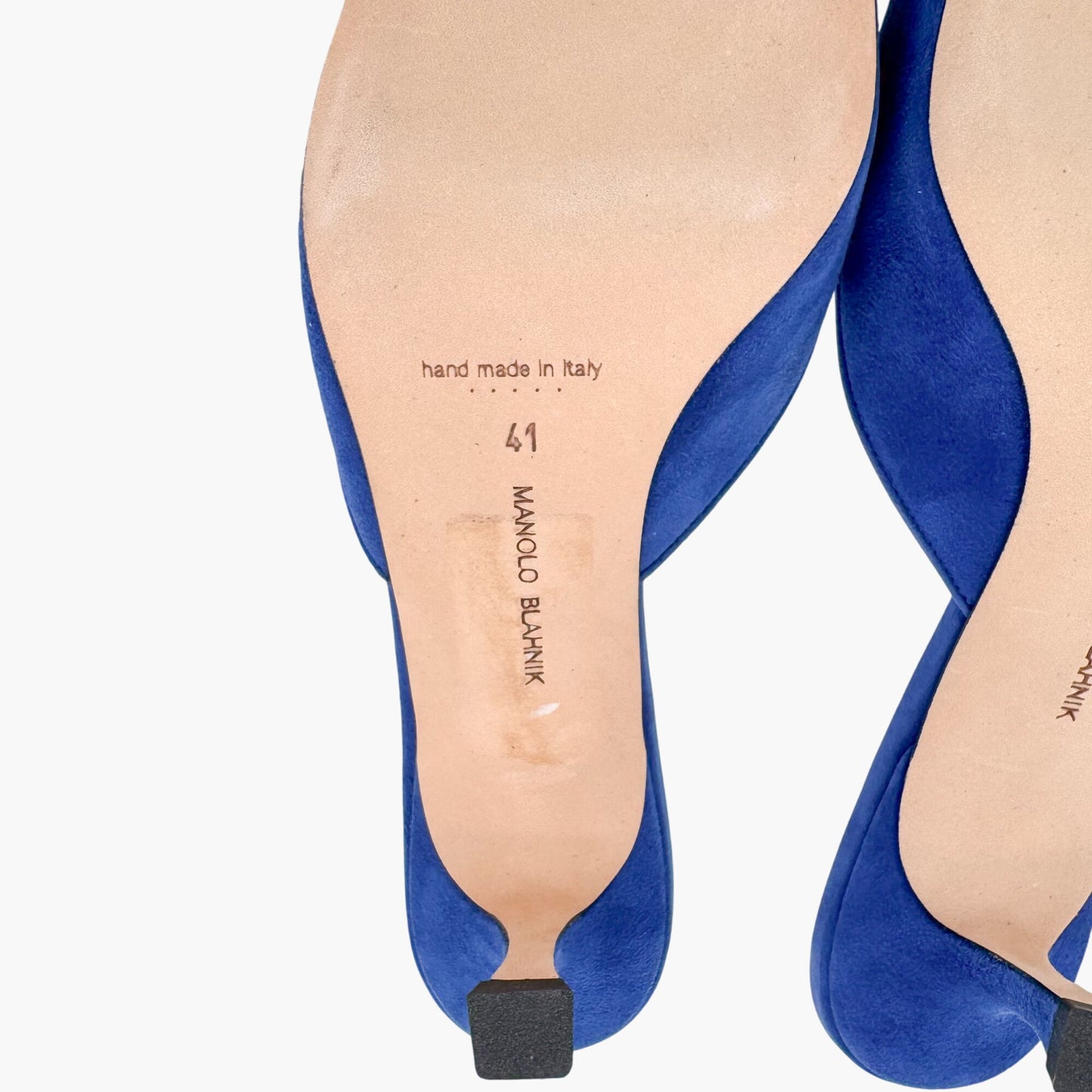 Manolo Blahnik Maysalebi Suede Kitten Heel Mules in Blue – Size 41