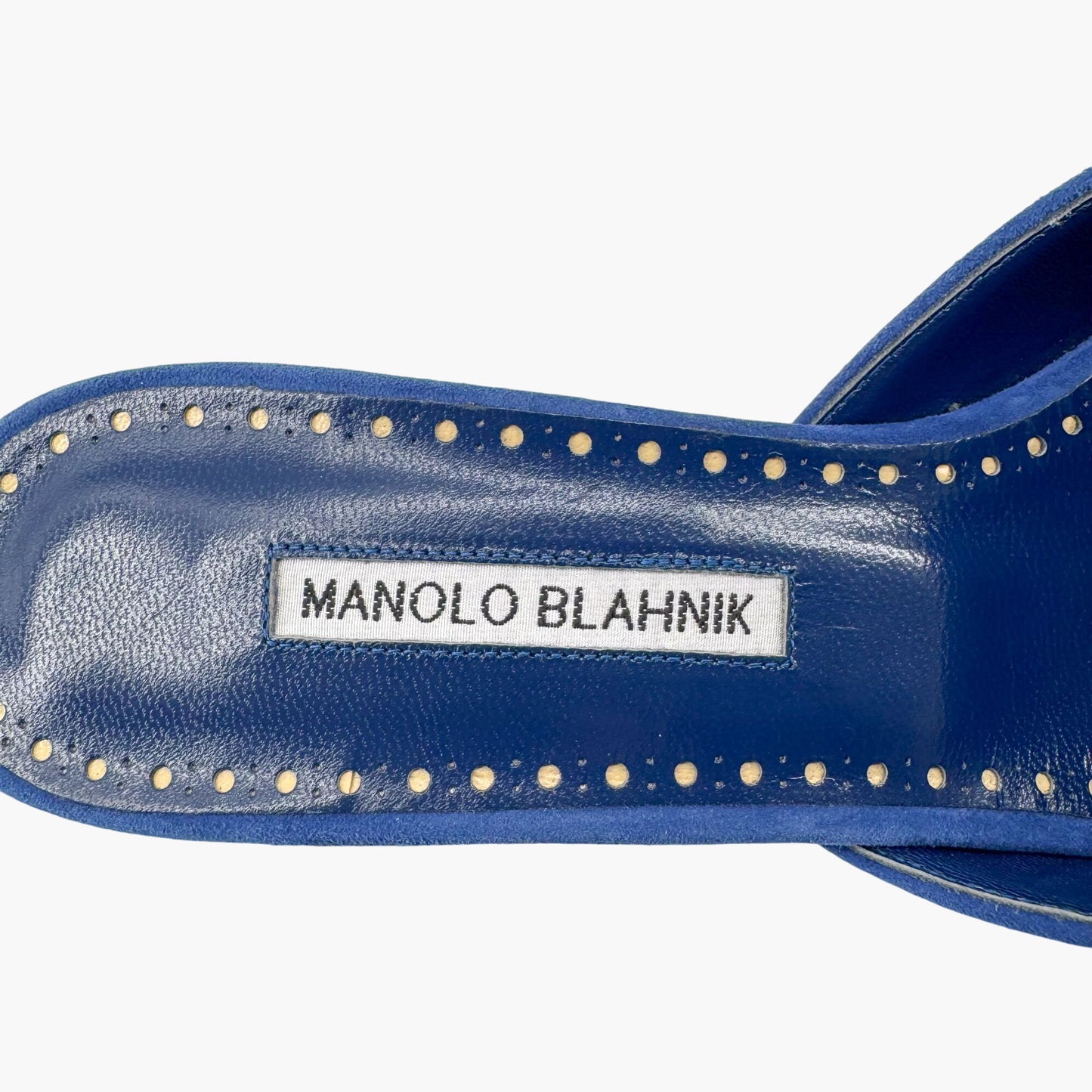 Manolo Blahnik Maysalebi Suede Kitten Heel Mules in Blue – Size 41