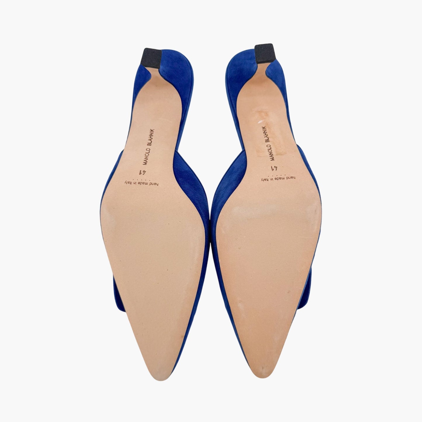 Manolo Blahnik Maysalebi Suede Kitten Heel Mules in Blue – Size 41