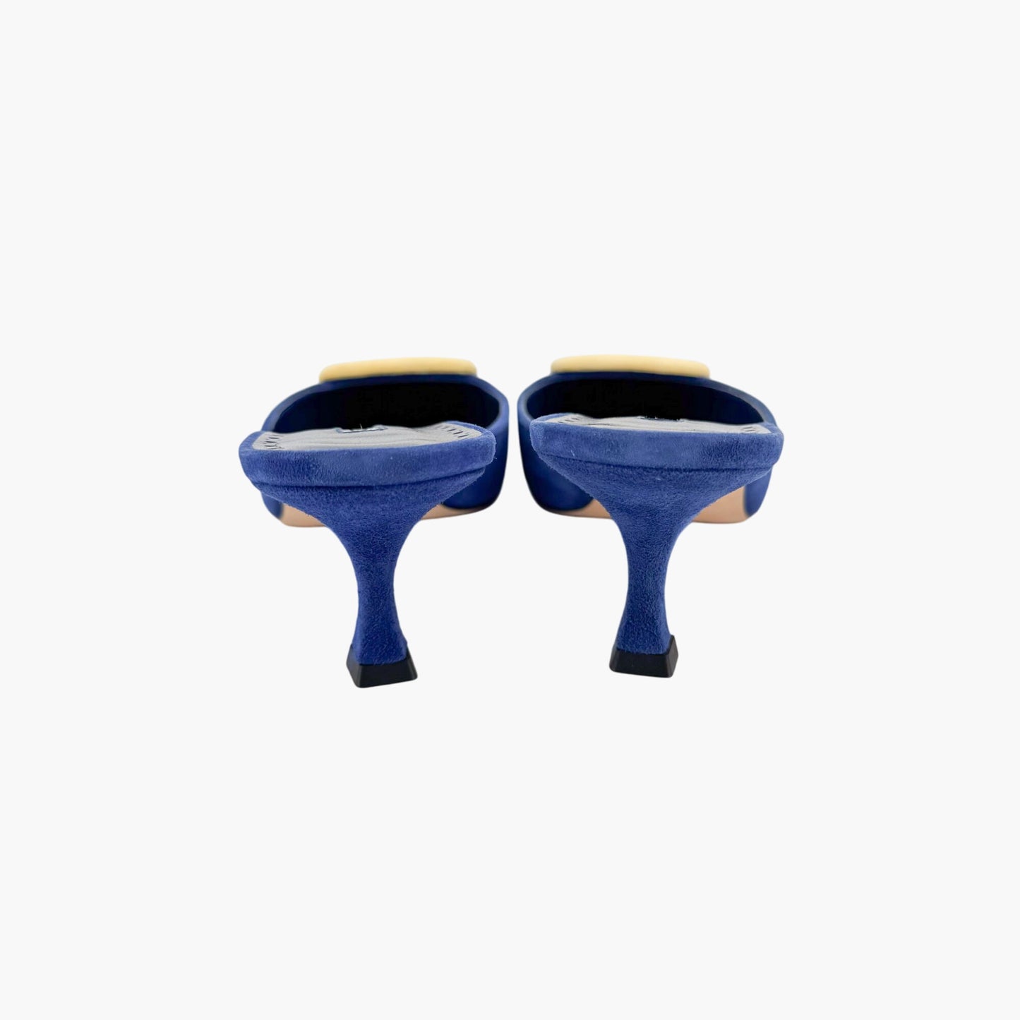 Manolo Blahnik Maysalebi Suede Kitten Heel Mules in Blue – Size 41