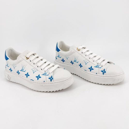 Louis Vuitton Time Out Ombre LV Sneakers in White & Blue Leather – Size 37