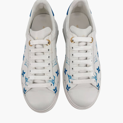 Louis Vuitton Time Out Ombre LV Sneakers in White & Blue Leather – Size 37