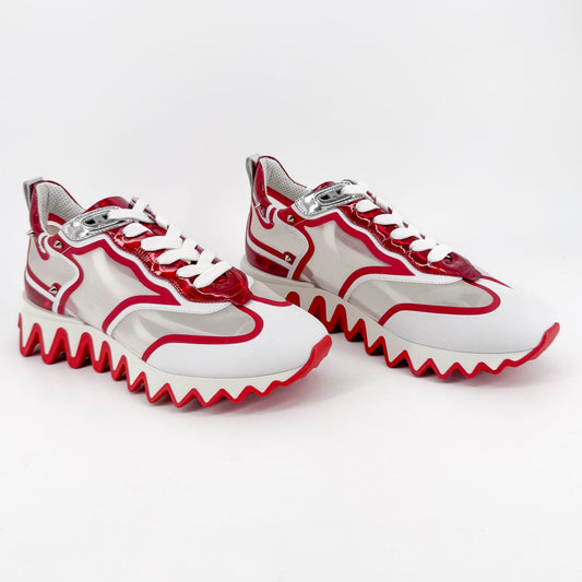 Christian Louboutin Sharkina Sneakers in White Mesh & Red Patent Leather – Size 41
