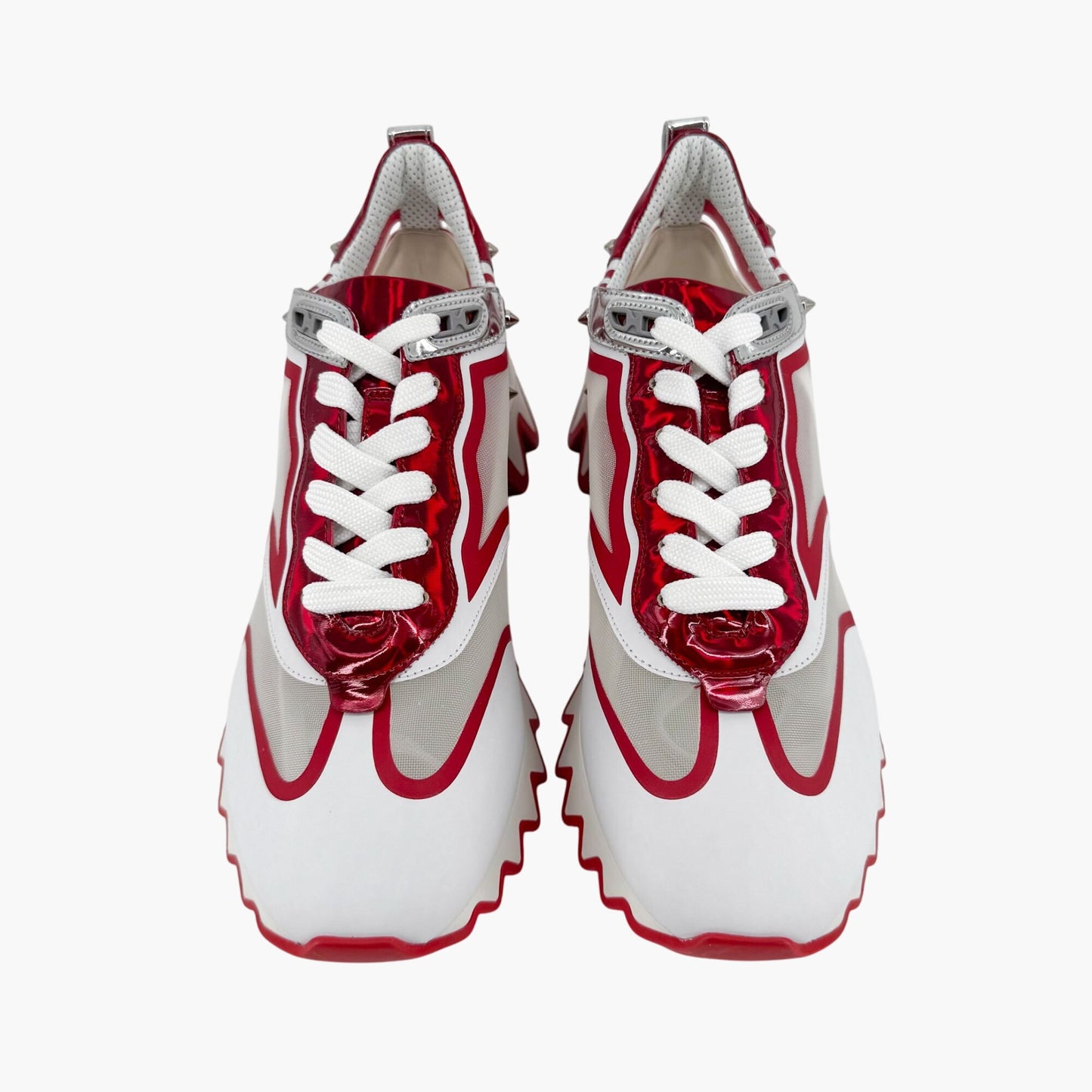 Christian Louboutin Sharkina Sneakers in White Mesh & Red Patent Leather – Size 41