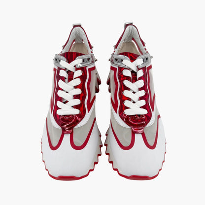 Christian Louboutin Sharkina Sneakers in White Mesh & Red Patent Leather – Size 41