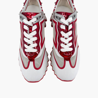 Christian Louboutin Sharkina Sneakers in White Mesh & Red Patent Leather – Size 41
