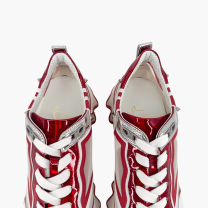 Christian Louboutin Sharkina Sneakers in White Mesh & Red Patent Leather – Size 41