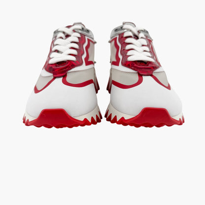Christian Louboutin Sharkina Sneakers in White Mesh & Red Patent Leather – Size 41