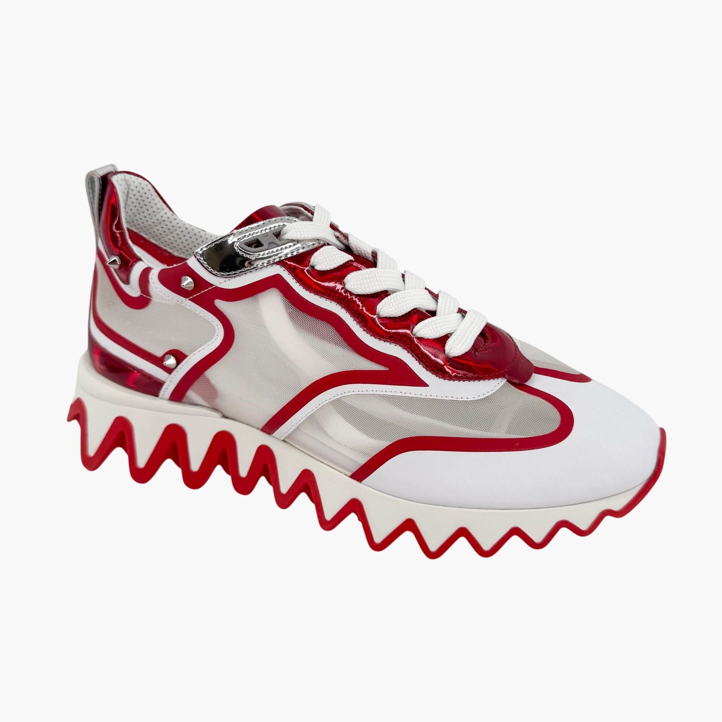 Christian Louboutin Sharkina Sneakers in White Mesh & Red Patent Leather – Size 41