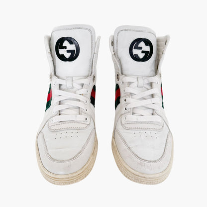 Gucci Coda High Top Web Stripe Sneakers in White Leather Size 37