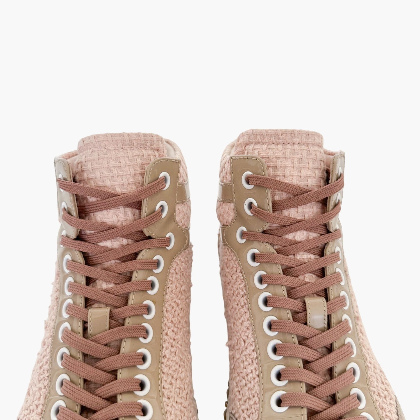 Chanel High Top Chain Sneakers in Light Pink Tweed Size 37.5