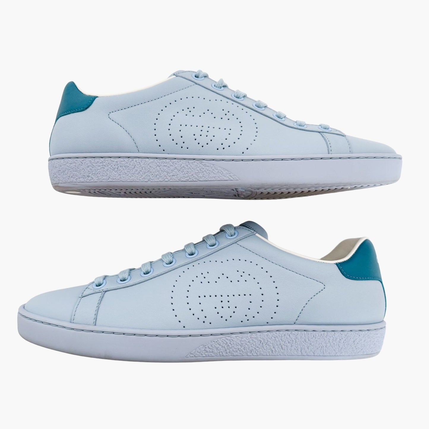 Gucci Ace GG Interlock Sneakers in Light Blue Leather Size 37.5