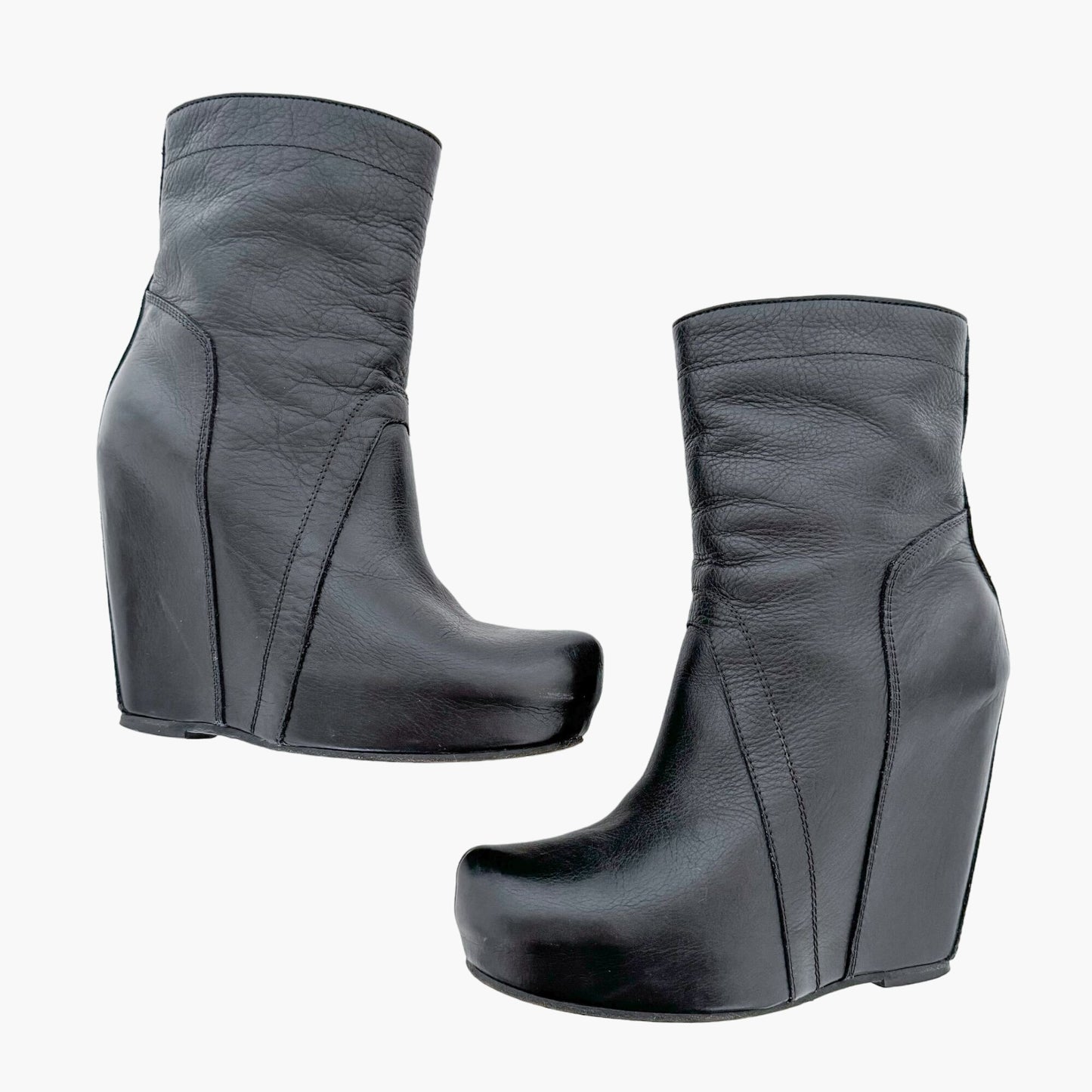 Rick Owens Hidden Wedge Ankle Boots in Black Leather Size 37