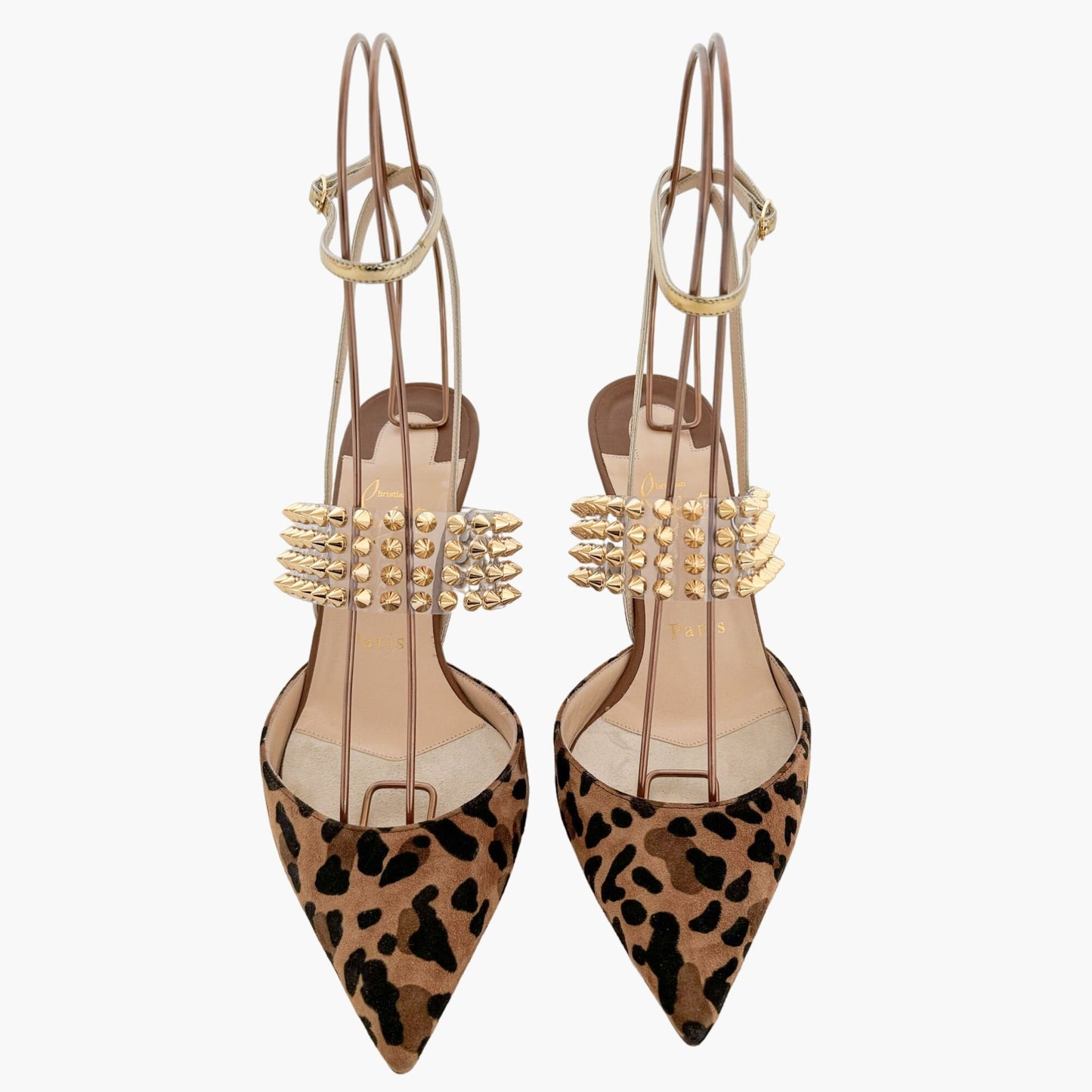 Christian Louboutin Levita 55 Pumps in Caramel Leopard Suede & PVC Size 37