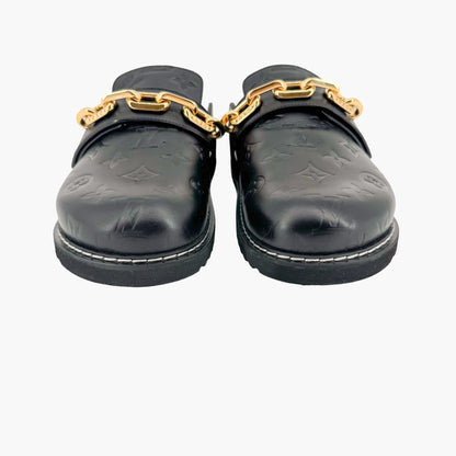 Louis Vuitton Cosy Flat Clog in Black LV Monogram Leather Size 38