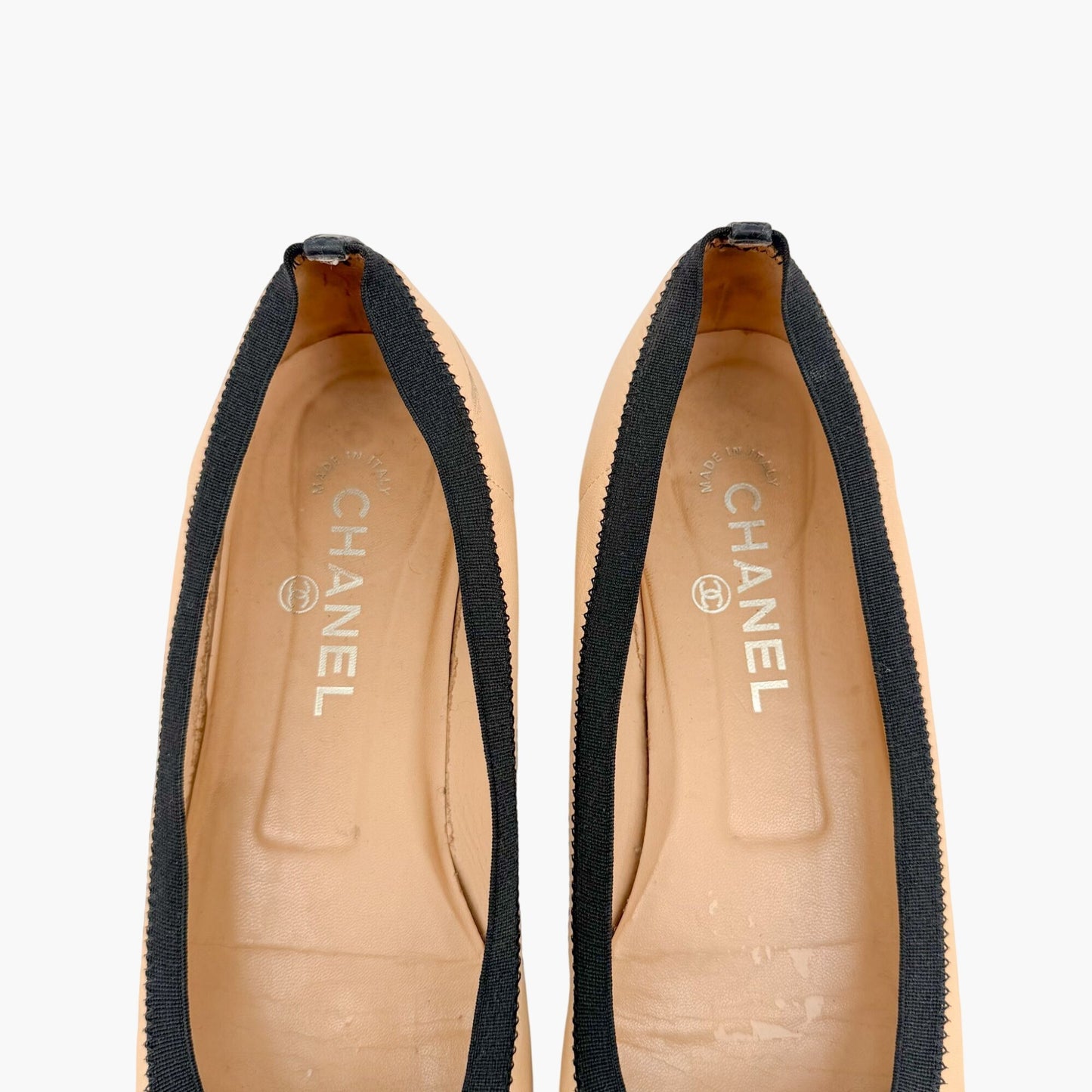 Chanel CC Cap Toe Ruffle Ballet Flats Beige Size 39.5