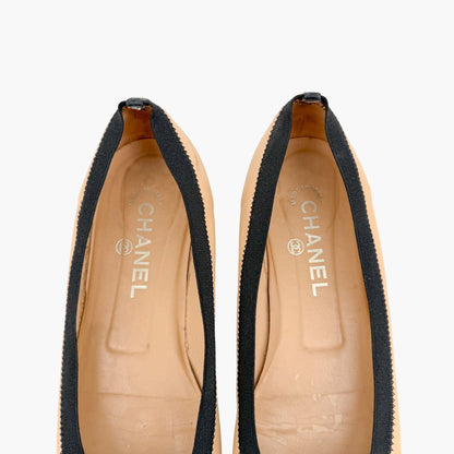 Chanel CC Cap Toe Ruffle Ballet Flats Beige Size 39.5