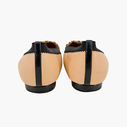 Chanel CC Cap Toe Ruffle Ballet Flats Beige Size 39.5