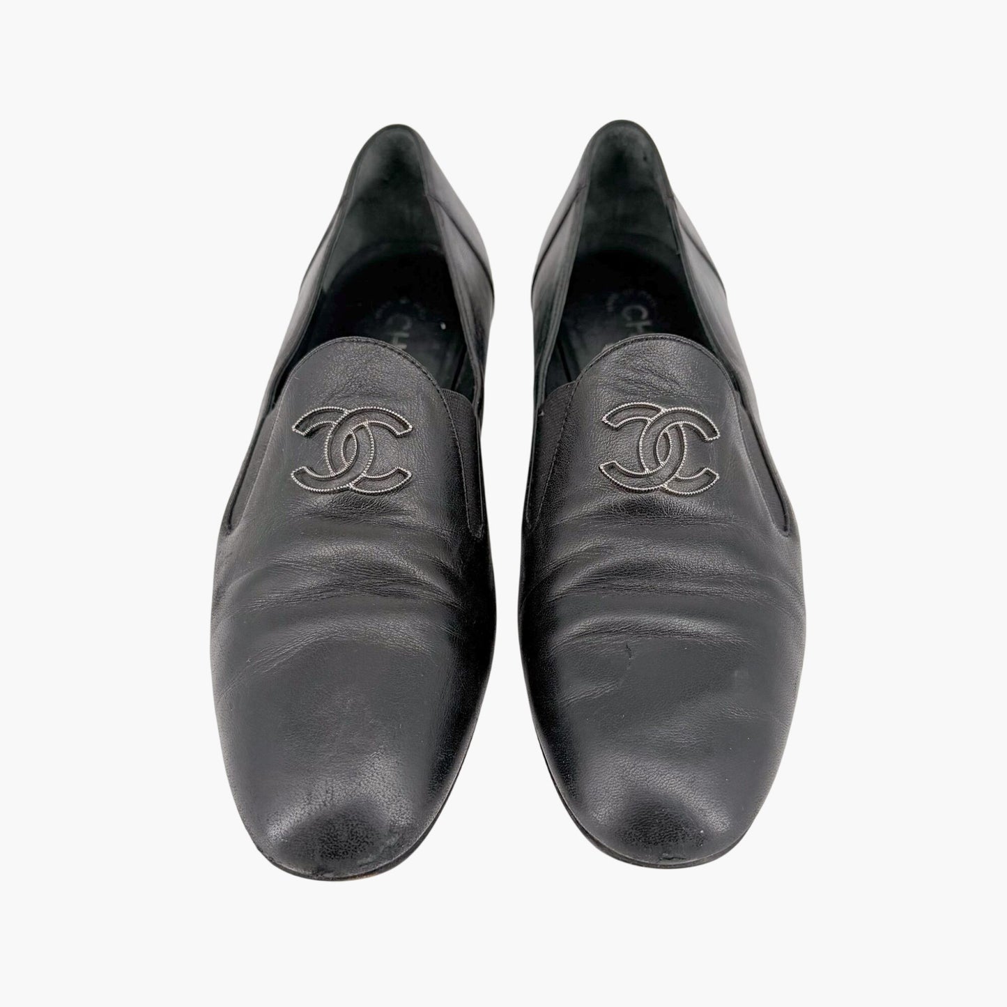 Chanel CC Loafer Flats in Black Leather Size 39