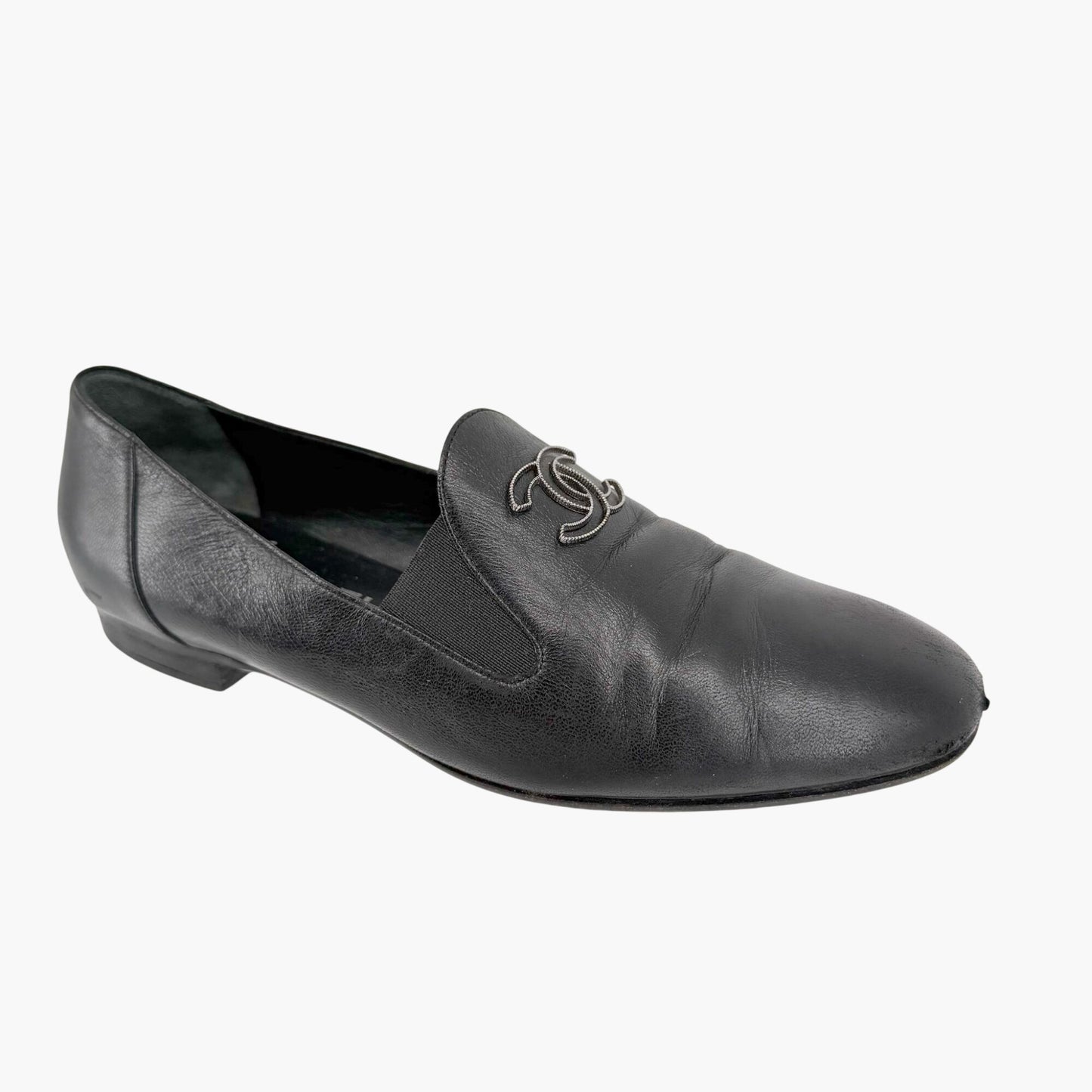Chanel CC Loafer Flats in Black Leather Size 39