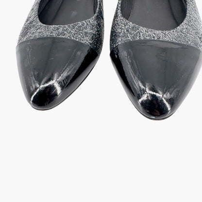 Chanel Cap Toe CC Ballerina Flats in Black & Silver Leather – Size 37.5