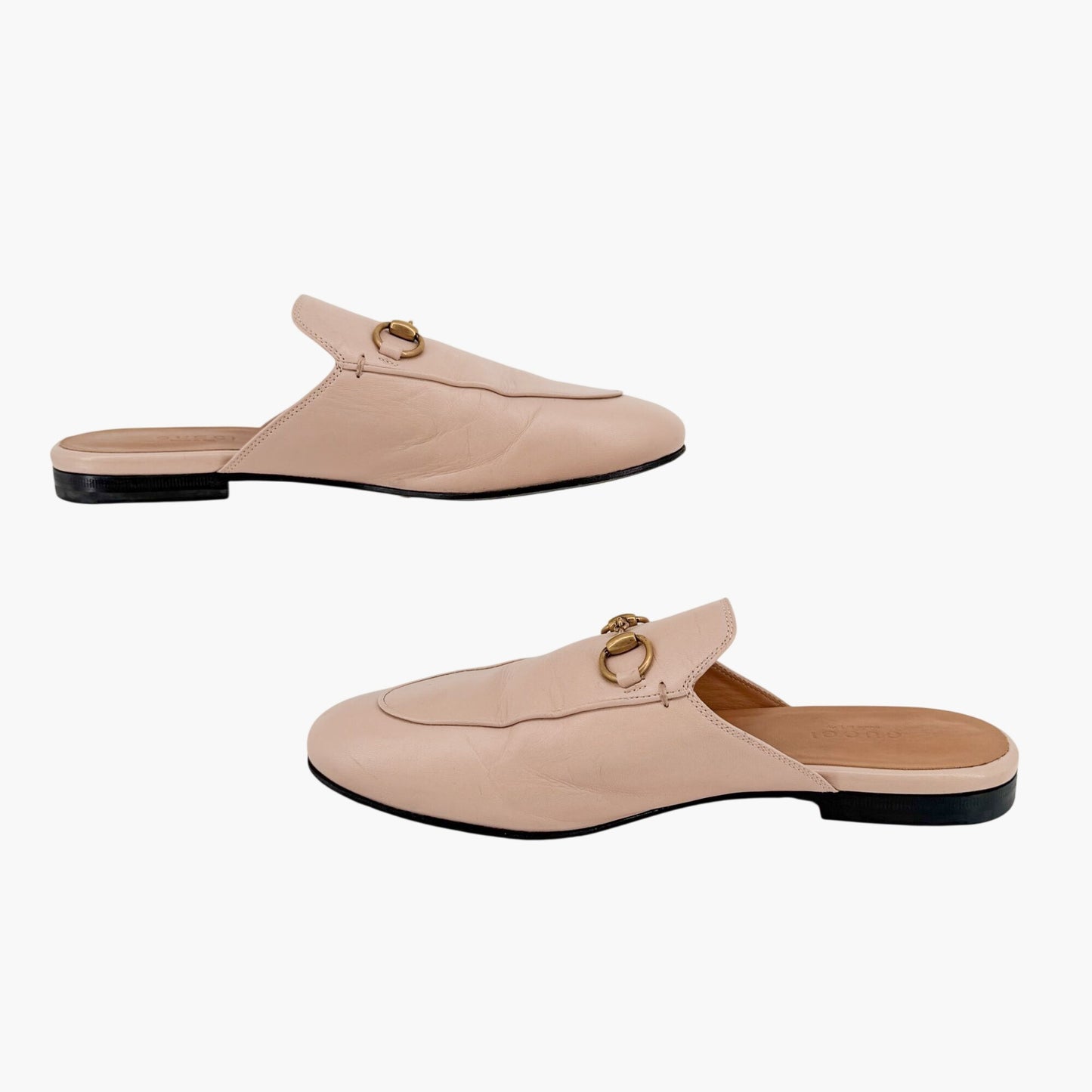 Gucci Princetown Horsebit Loafer Mules in Beige Leather Size 37