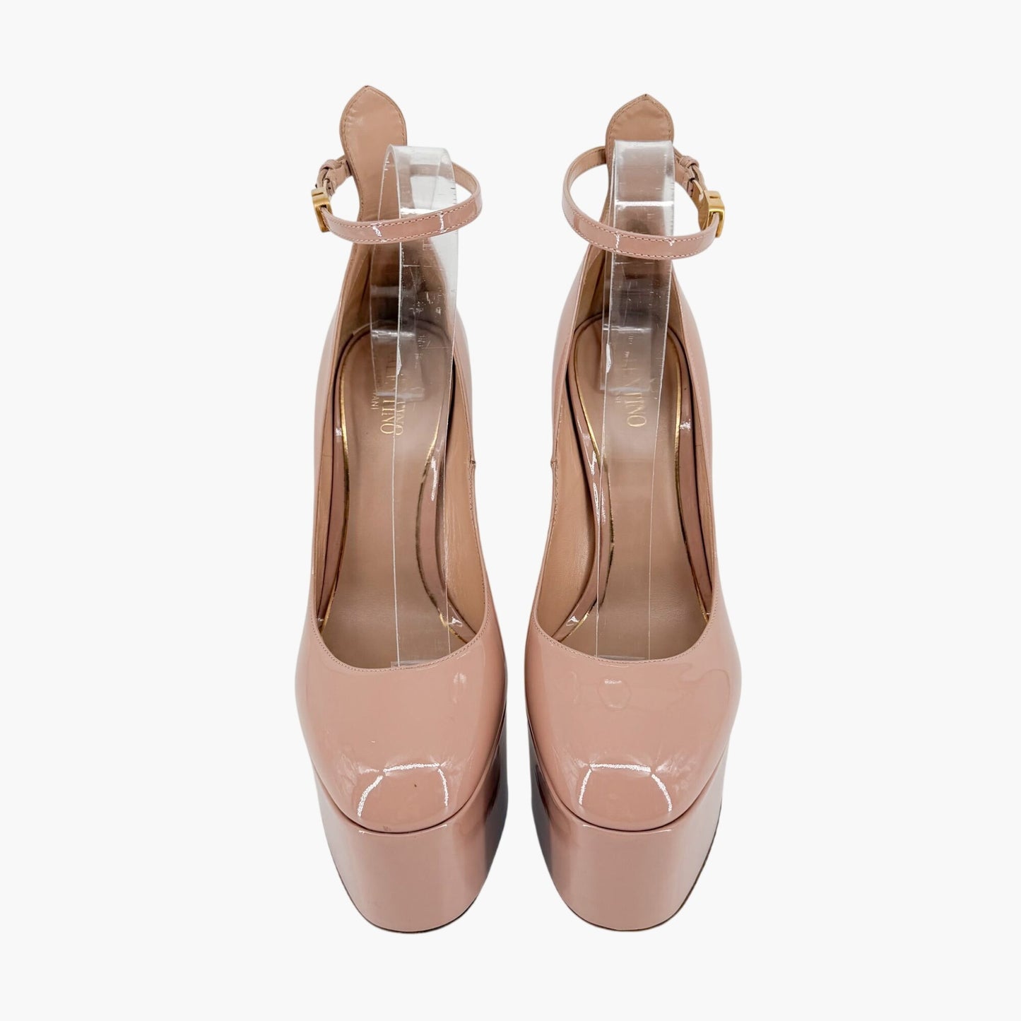 Valentino Garavani Tan-Go VLogo Platform Pumps in Beige Patent Leather Size 39.5