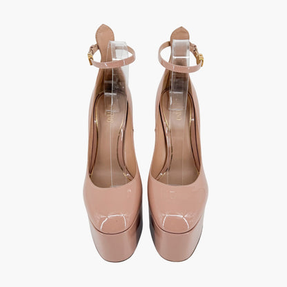 Valentino Garavani Tan-Go VLogo Platform Pumps in Beige Patent Leather Size 39.5