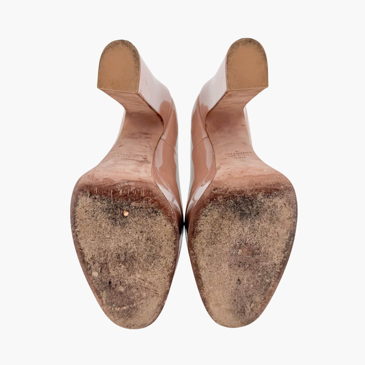 Valentino Garavani Tan-Go VLogo Platform Pumps in Beige Patent Leather Size 39.5