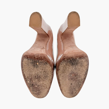 Valentino Garavani Tan-Go VLogo Platform Pumps in Beige Patent Leather Size 39.5