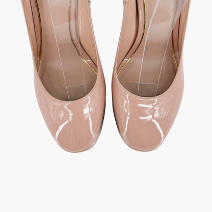 Valentino Garavani Tan-Go VLogo Platform Pumps in Beige Patent Leather Size 39.5