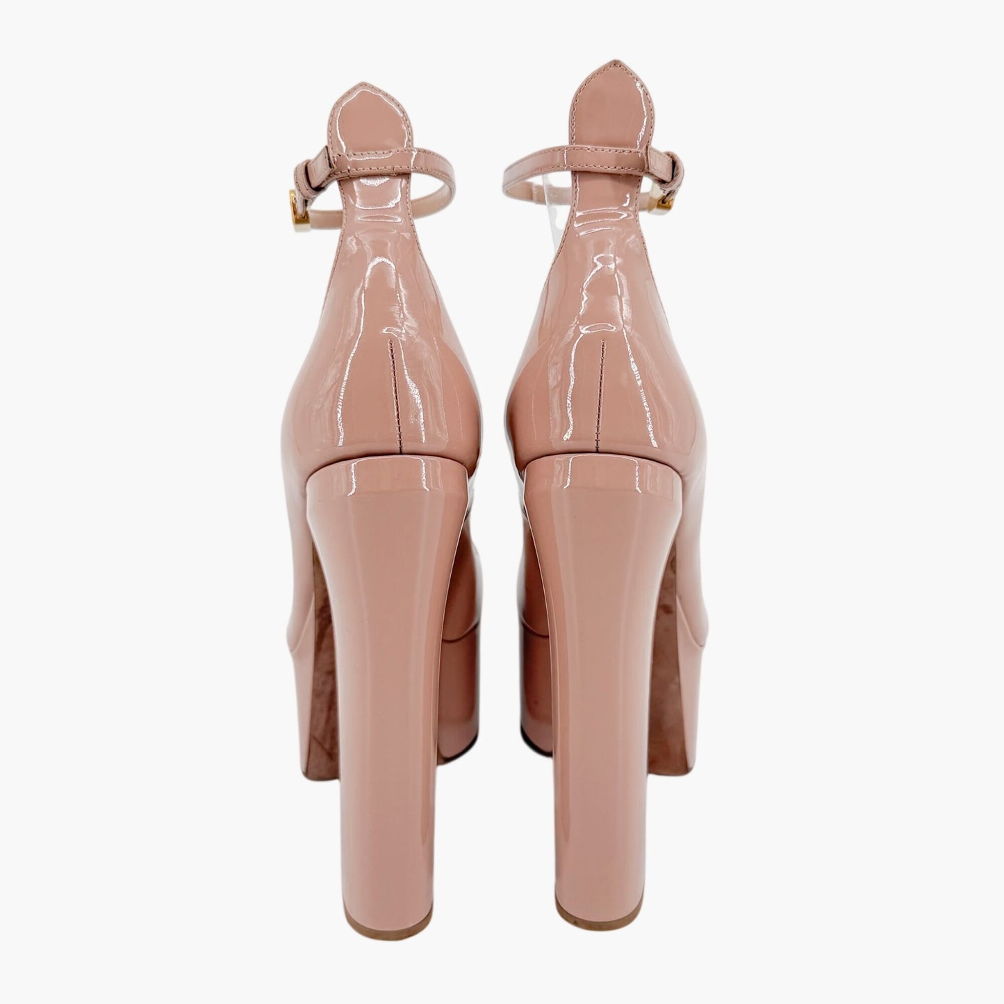Valentino Garavani Tan-Go VLogo Platform Pumps in Beige Patent Leather Size 39.5